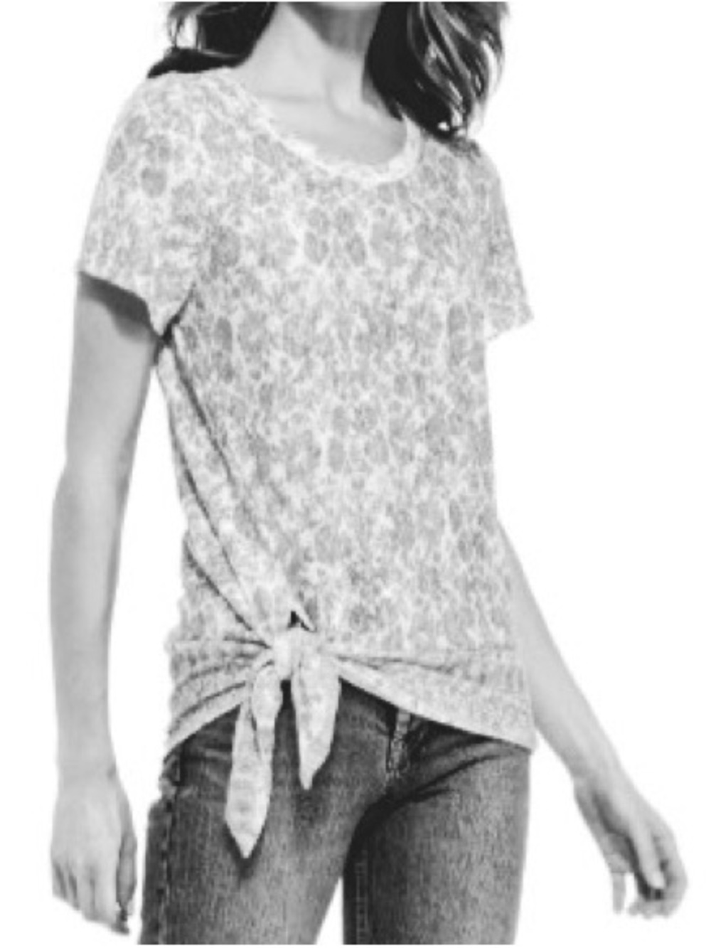 Bobeau Abstract Print Side Tie Short Sleeve Top